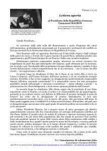 Lettera aperta al Presidente della Repubblica Francese Emmanuel Macron, 6.5.'24
